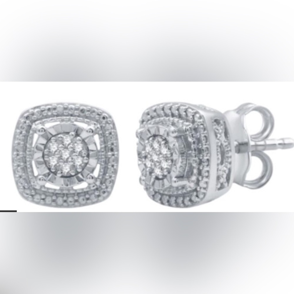 Natural Diamond and 925 Sterling Silver Stud Earrings New